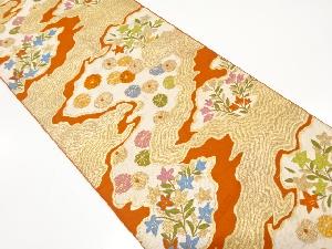 アンティーク　霞取りに菊・桔梗模様織出し袋帯（材料）